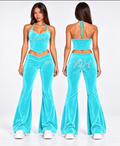 JDA Aqua Halter Neck Velour Co-ord - front and back view